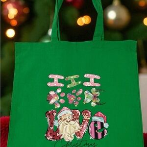 Christmas Tote Bag Green Christmas Bag Tote Bag